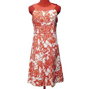 RW&CO Orange And  White Floral Pattern Summer A-Line Dress Size 4